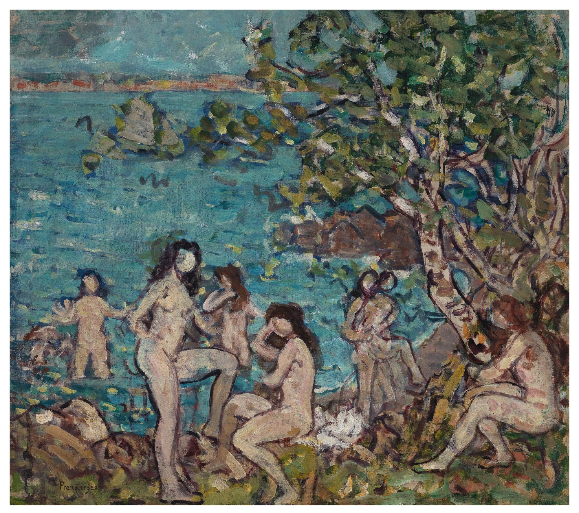 Maurice Brazil Prendergast (American, 1858-1924), Bathers by the Sea, ca. 1910-1913. Oil on canvas, 31 x 35 1/8 in. Gift of Mrs. Charles Prendergast. (83.20.1)