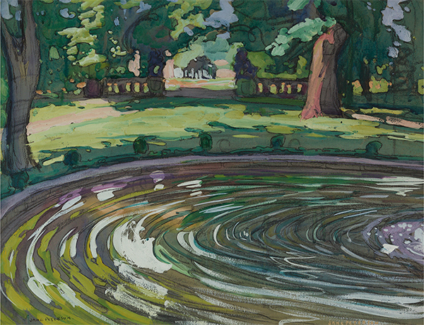 Jane Peterson (American, 1876-1965), The Garden Pool, c. 1929. Gouache and charcoal on paper, 18 1/8 x 24 in. Museum purchase, Karl E. Weston Memorial Fund. Proposed by students in the course Jane Peterson (American, 1876-1965), The Garden Pool, c. 1929. Gouache and charcoal on paper, 18 1/8 x 24 in. Museum purchase, Karl E. Weston Memorial Fund. Proposed by students in the course