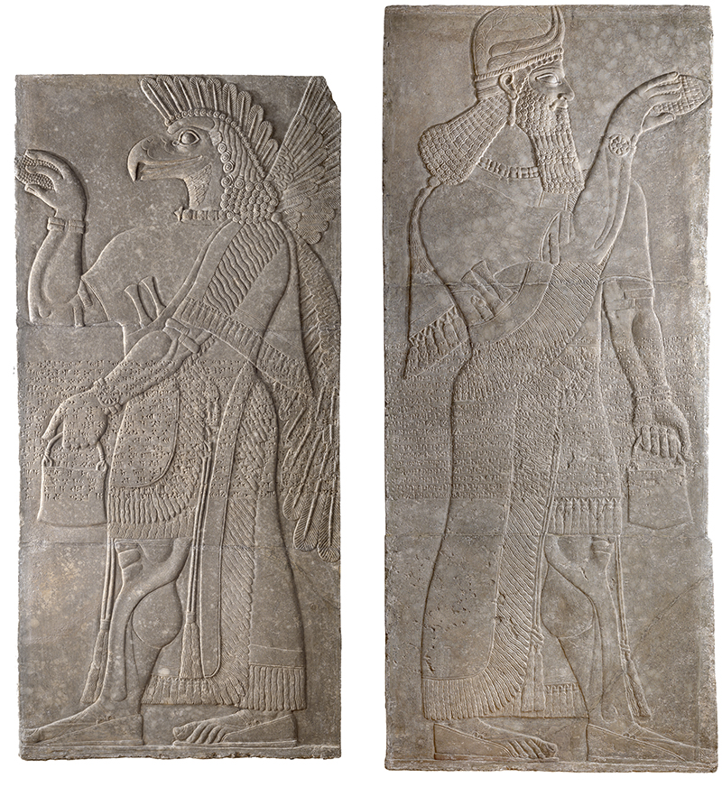 Assyrian, Winged Guardian Spirit, c. 880 BC. Gypsum, 83 x 39 3/4 x 3 in. Gift of Sir Henry Layard through Dwight W. Marsh, Class of 1842, 1851.1
Assyrian, Guardian Spirit, c. 880 BC. Gypsum, 92 x 38 1/2 x 3 in. Gift of Sir Henry Layard through Dwight W. Marsh, Class of 1842, 1851.2 Assyrian, Winged Guardian Spirit and Assyrian, Guardian Spirit