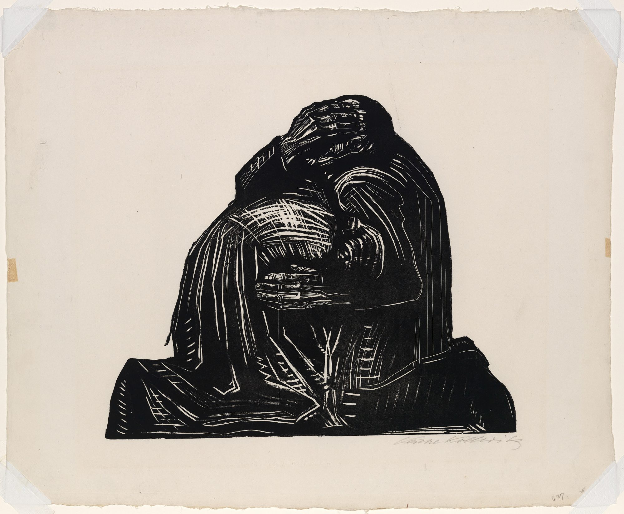 Käthe Kollwitz (German, 1867–1945) Die Eltern (The Parents) (plate 3 from the portfolio Krieg (War)). Woodcut on paper, 1921–22, published 1923, 25 3/16 x 31 5/16 in. Gift of Andrew S. Keck, Class of 1924, 38.15 Käthe Kollwitz (German, 1867–1945) Die Eltern (The Parents) (plate 3 from the portfolio Krieg (War)). Woodcut on paper, 1921–22, published 1923, 25 3/16 x 31 5/16 in. Gift of Andrew S. Keck, Class of 1924, 38.15