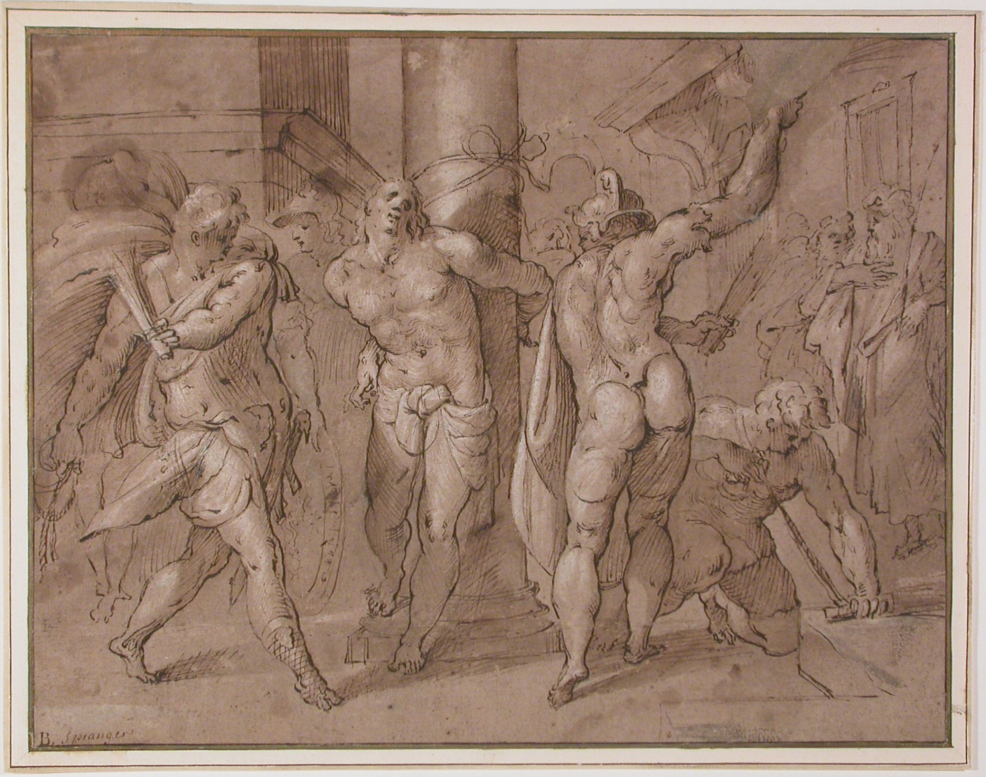 Hans Speeckaert (Flemish, 1540?–1577) Flagellation, date unknown. Pen and ink with brown wash and white heightening on paper. Museum purchase, Joseph O. Eaton Fund, 61.3