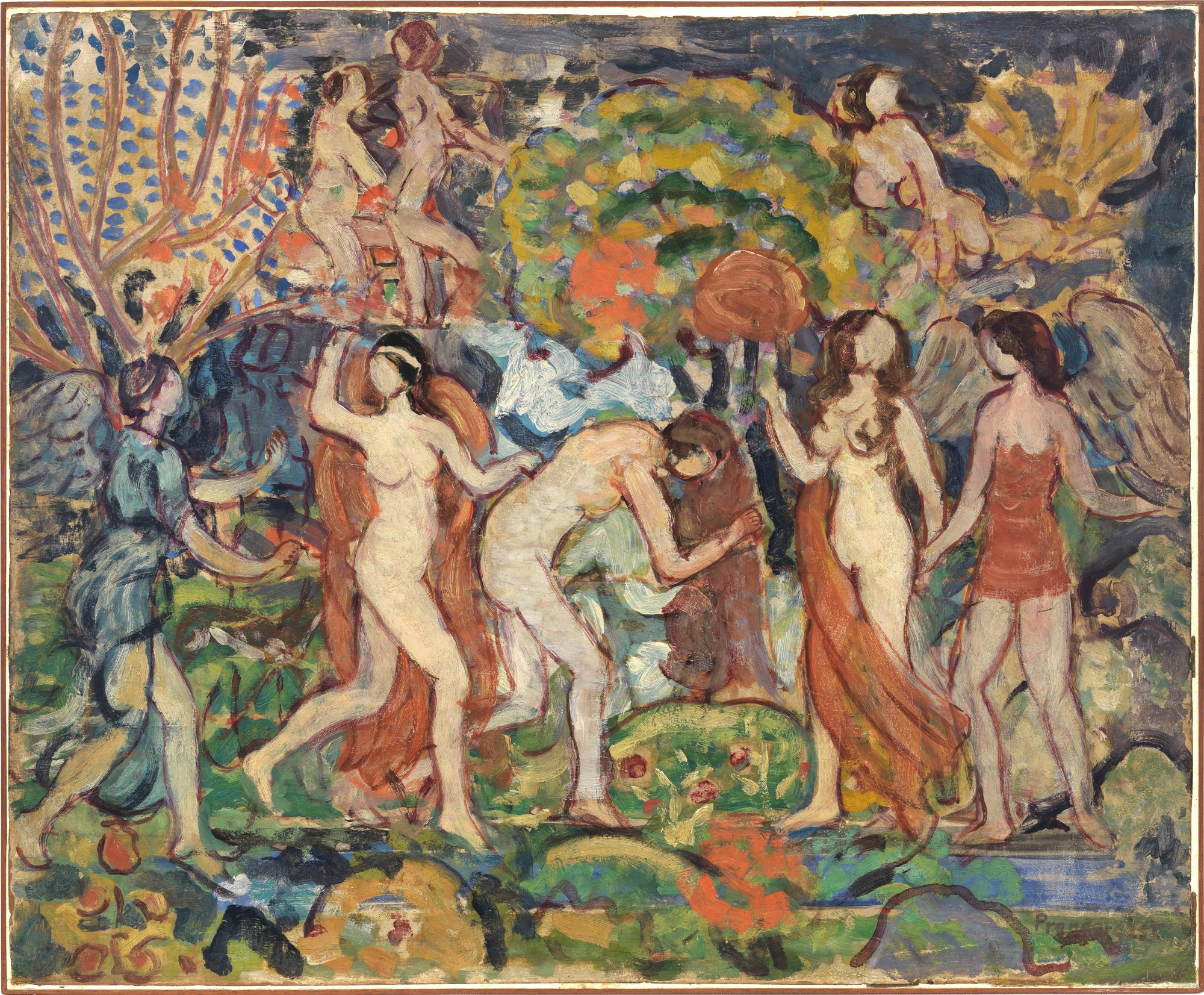 Maurice Brazil Prendergast (American, 1858-1924) Fantasy, ca. 1914-1915, Oil on paper mounted on panel, 21 15/16 x 26 in. Gift of Mrs. Charles Prendergast, 85.45
