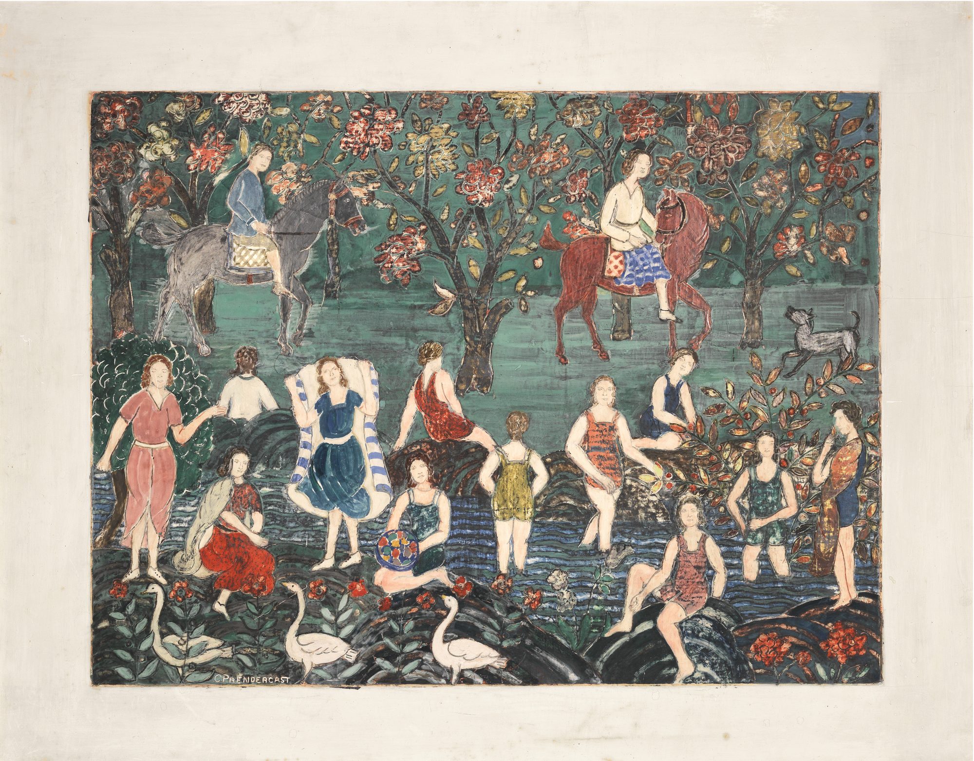 Charles Prendergast (American, 1863-1948) Bathers, c. 1940. Tempera on gessoed Masonite, 26 1/4 x 32 1/4 in. Bequest of Mrs. Charles Prendergast, 95.4.42