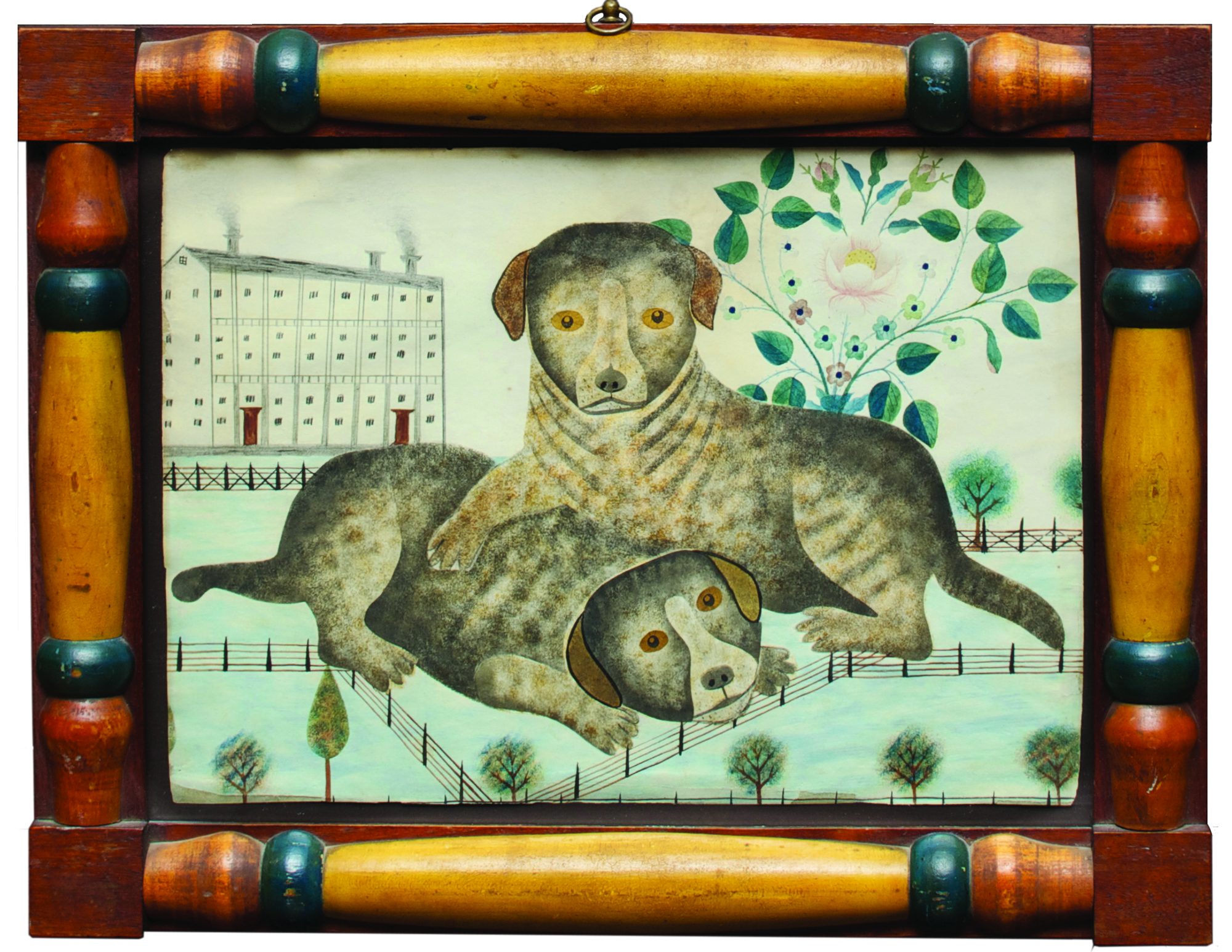 Stenciled Drawing of Two Puppies, mid-19th century. Collection of Jonathan and Karin Fielding. Photo by Arthur Evans.