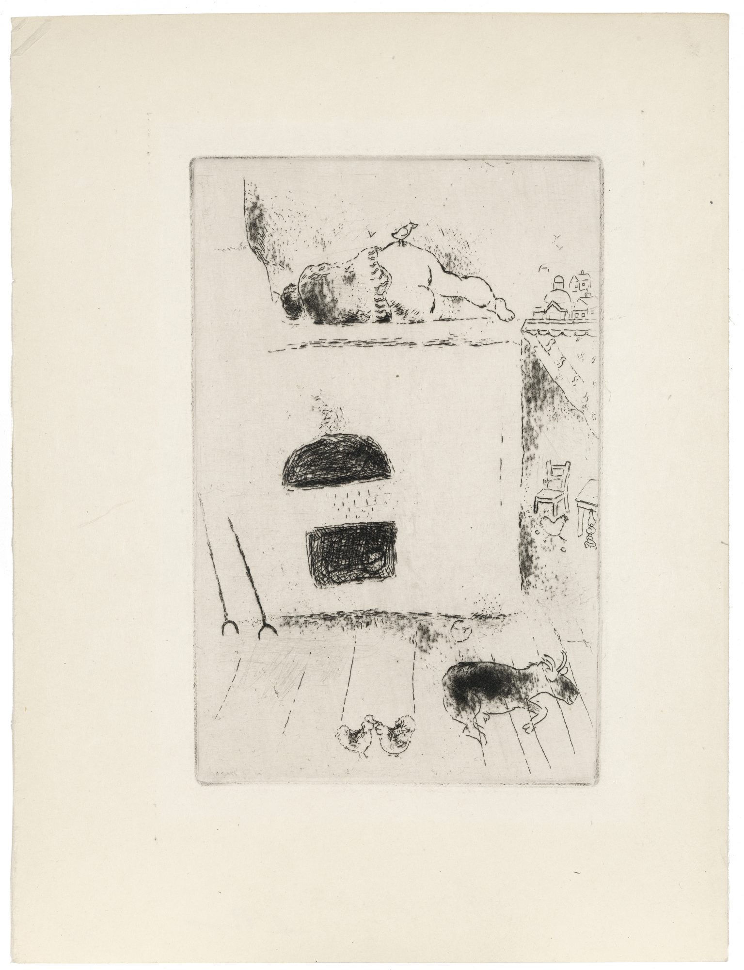 Marc Chagall (French, born Belarus, 1887–1985) Die Trägheit II (Sloth II) Plate 15 from The Seven Capital Sins, 1925. Etching, 7 1/8 x 5 in. Gift of Madeleine P. and Harvey R. Plonsker, Class of 1961, M.2016.26.5