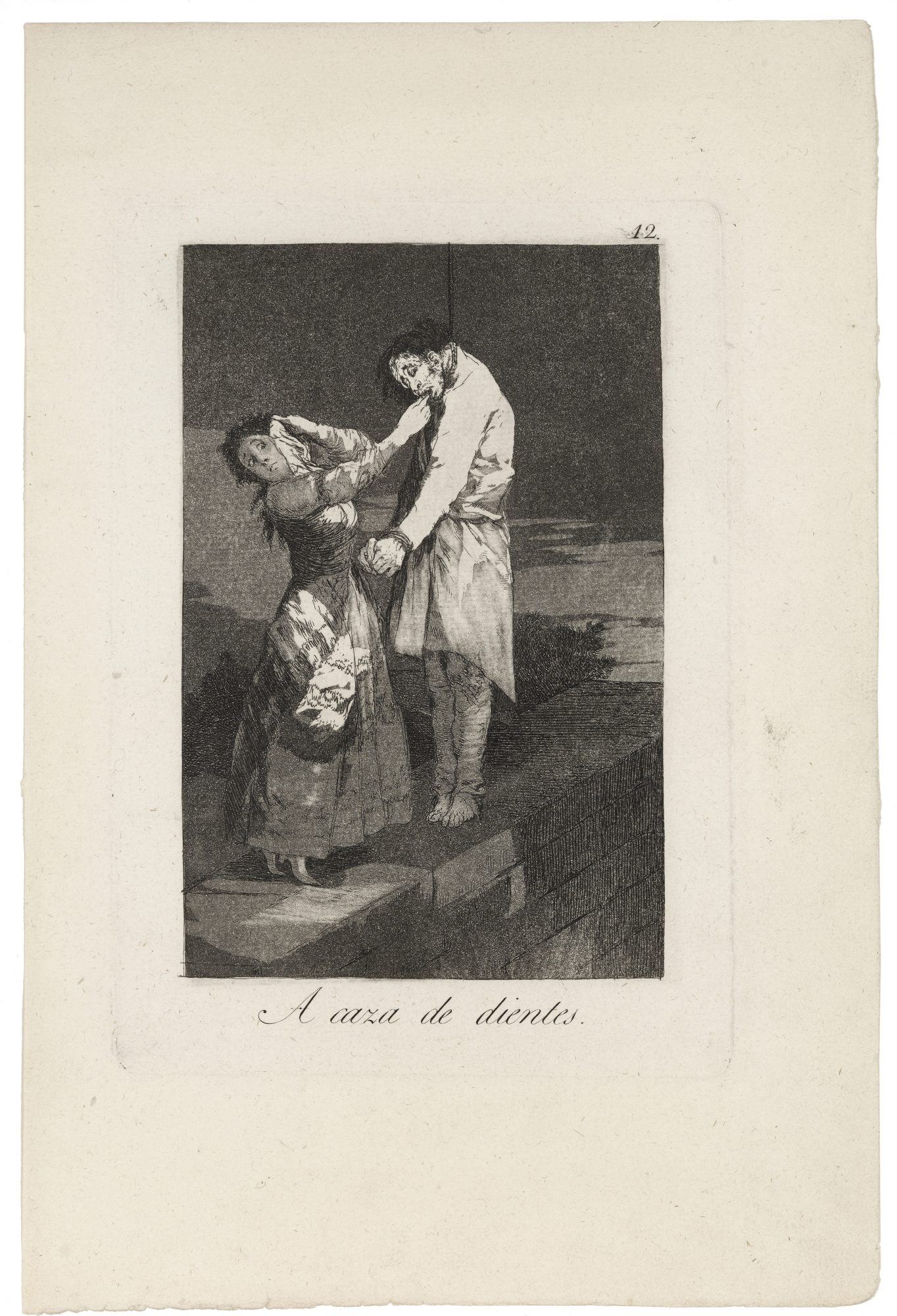 Francisco José de Goya y Lucientes (Spanish, 1746-1828) A caza de dientes (Out Hunting for Teeth) (from Los Caprichos, Plate 12) Etching and aquatint, 12 x 8 in. Gift of Madeleine P. and Harvey R. Plonsker, Class of 1961, M.2013.10.13