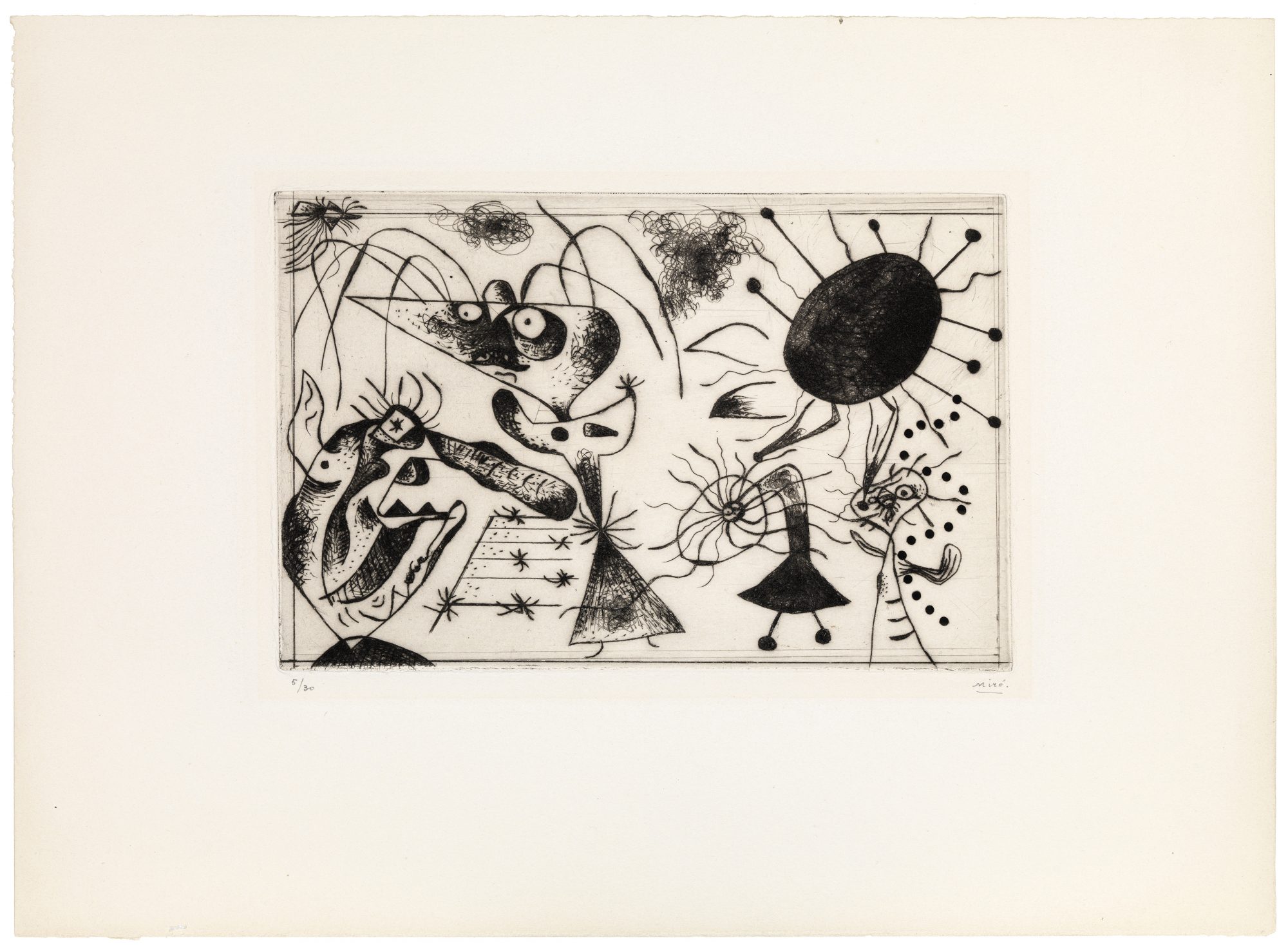 Joan Miro (Spanish, 1893–1983) Série noire et rouge (Black and Red Series), 1938. Drypoint, 7 9/16 x 11 3/16 in. Gift of Madeleine P. and Harvey R. Plonsker, Class of 1961, M.2015.25.1