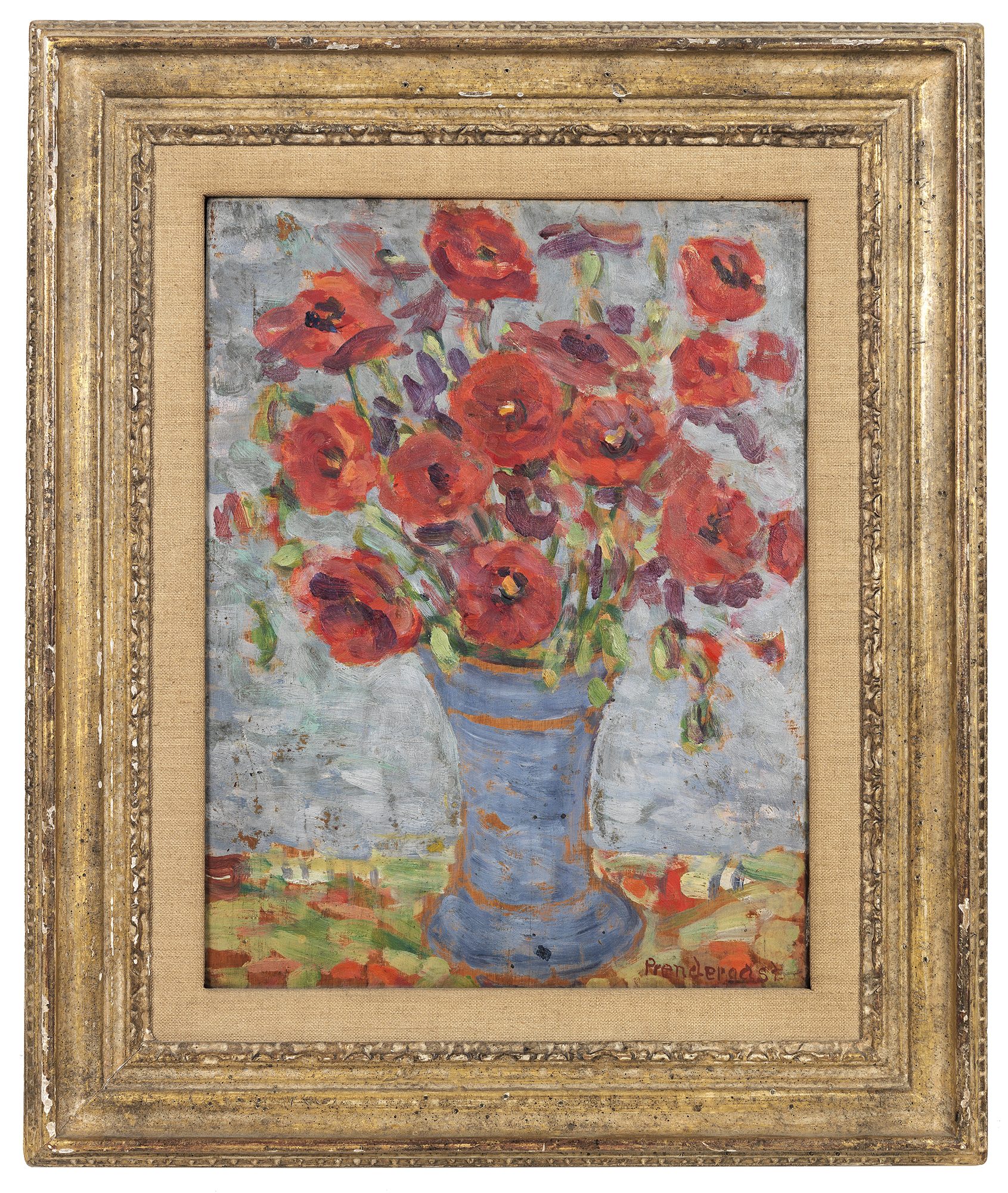 Maurice Brazil Prendergast (American, 1858-1924), Poppies in a Blue Vase, ca. 1910-1913. Oil on panel, 13 5/8 x 10 1/4 in. Gift of Mrs. Charles Prendergast. 86.18.64