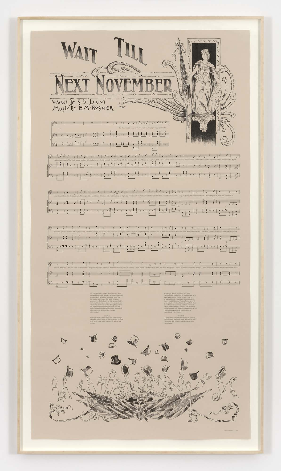 Charles Gaines (American, b. 1944) Notes on Social Justice: Wait Till Next November, (1892), 2013 Ink on Stonehenge paper 75 x 40 in., Digned and dated bottom right recto, CGA-3-D, © Charles Gaines. Courtesy Paula Cooper Gallery, New York