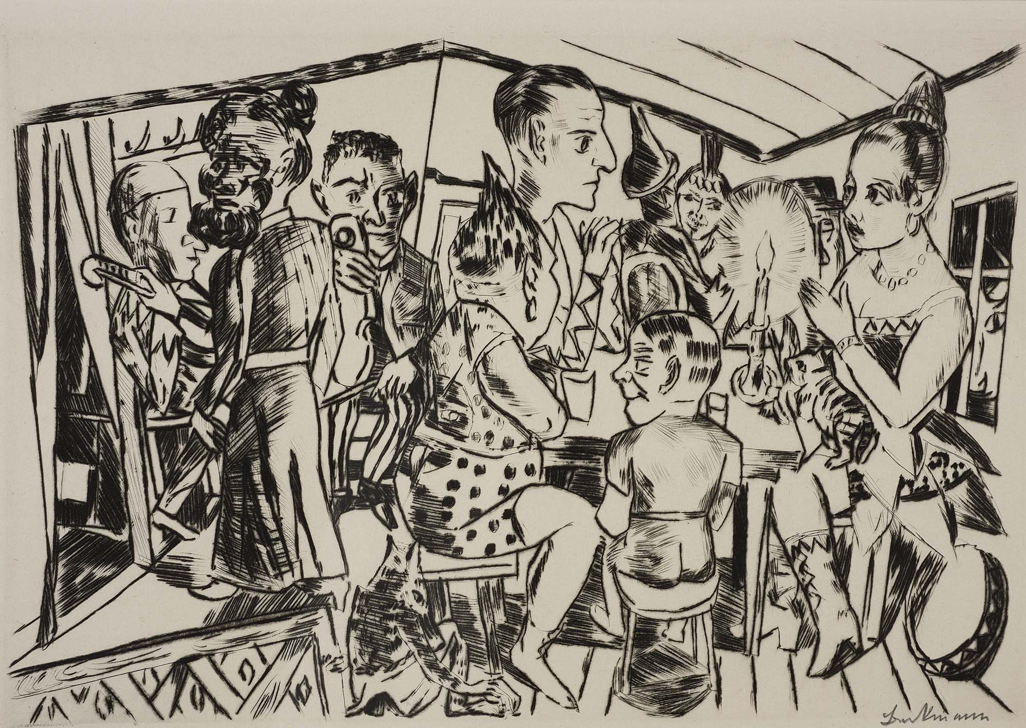 Max Beckmann (German, 1884–1950) Hinter den Kulissen (Behind the Scenes) from the series “Jahrmarkt” (“Annual Fair”), 1921. Drypoint on japan paper, 8 3/8 x 12 3/4 in. Partial Gift of David P. Tunick, Class of 1966 in memory of J. Kirk T. Varnedoe, Class of 1967 and Museum Purchase, Karl E. Weston Memorial Fund, M.2003.25.C Max Beckmann (German, 1884–1950) Hinter den Kulissen (Behind the Scenes) from the series “Jahrmarkt” (“Annual Fair”), 1921. Drypoint on japan paper, 8 3/8 x 12 3/4 in. Partial Gift of David P. Tunick, Class of 1966 in memory of J. Kirk T. Varnedoe, Class of 1967 and Museum Purchase, Karl E. Weston Memorial Fund, M.2003.25.C