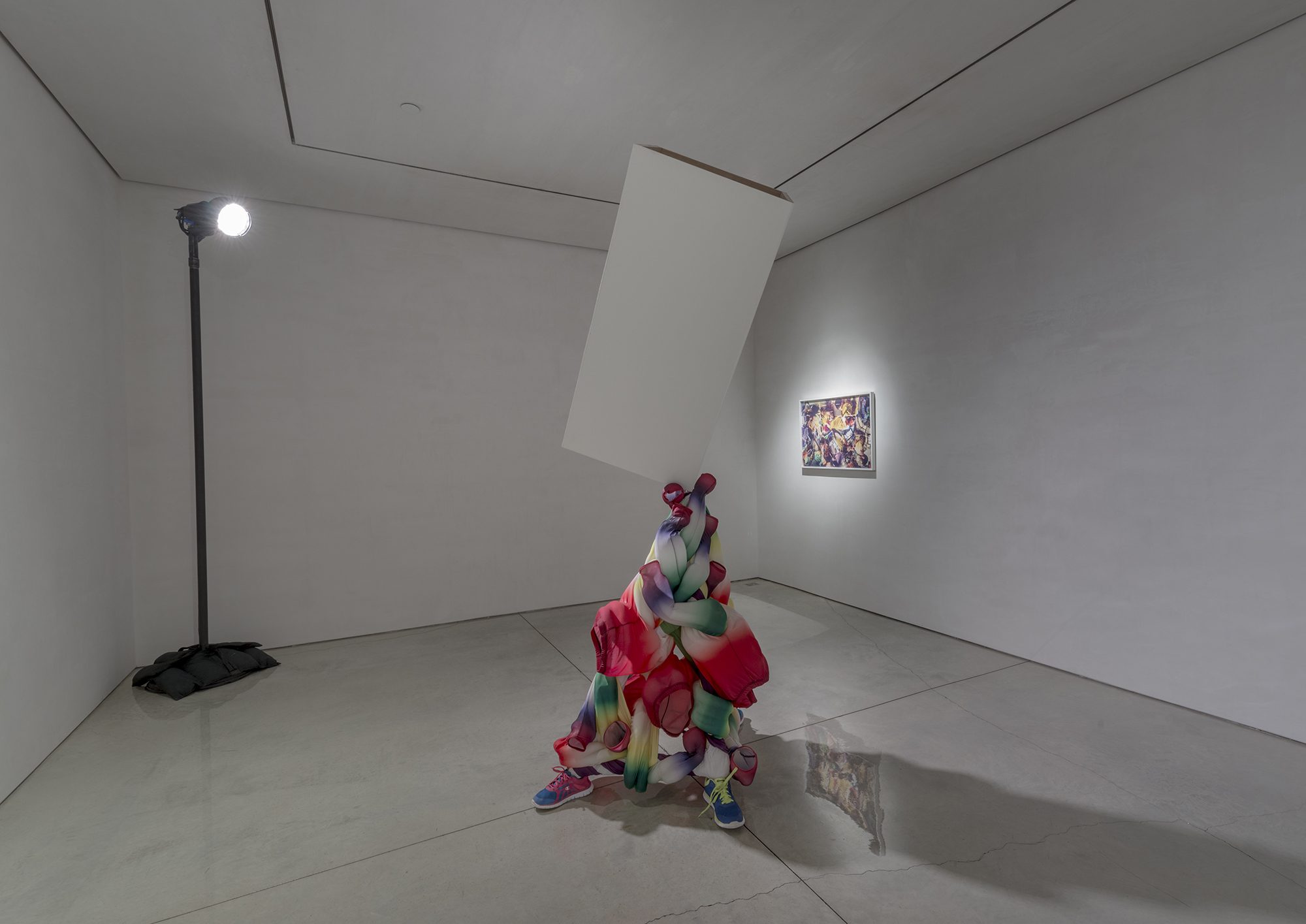 Ryan McNamara, Tights, 2014. Fabric/metal, wood, 105 by 54 by 48 in. Courtesy Mary Boone Gallery, New York.