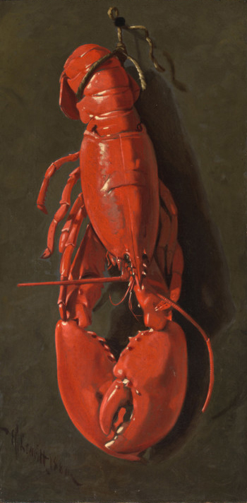 Edward Chalmers Leavitt (American ; 1842-1904), The Red Lobster, 1880, oil on canvas,Dims image: 21 7/8 x 11 in. (55.5 x 28 cm) frame: 29 1/8 x 18 7/8 in. (74 x 48 cm), On extended loan from Mrs. Pieter Whitney Fosburgh