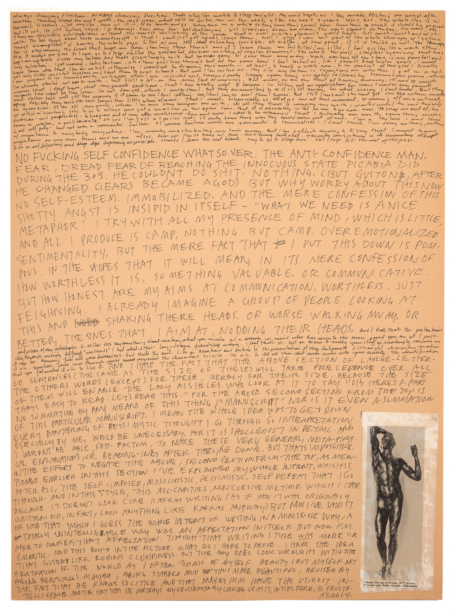 Richard Hawkins, American, b. 1961, Still III: An Illuminating Manuscript, Page 06, 1984. Collage and ink on paper, 23 15/16 x 17 15/16 in. Gift of Elizabeth Mize Currie, Class of 1978. M.2015.12.1