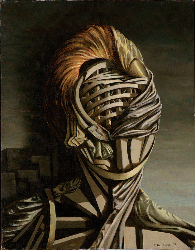 Kay Sage (American, 1898-1963), Small Portrait, 1950. Oil on canvas, 14 1/2 × 11 1/2 in. The Frances Lehman Loeb Art Center, Vassar College, Poughkeepsie, N.Y. Bequest of Kay Sage Tanguy. TL.2018.11